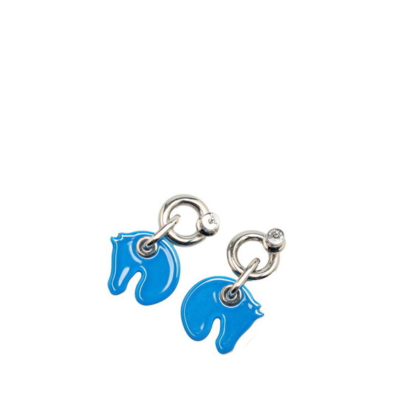 HERMES Tattersall Swing Stud Earrings Blue Multicolor Silver Metal - Picture 2 of 5